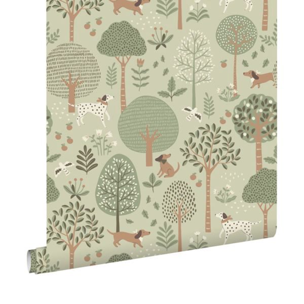 Estahome Pom Pom Pie Behang Honden - Mintgroen 
