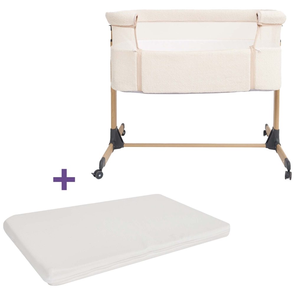 Prénatal Teddy Co-sleeper Bella ivory white & Prénatal Essential Co-sleeper matras - beige