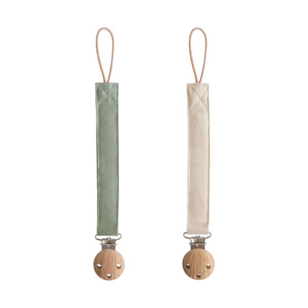 Mushie Fopspeenkoord 2-Pack - Linen Olive/Shifting Sand