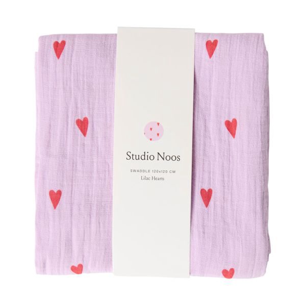 Studio Noos Swaddle - Lilac Hearts - 120x120 cm