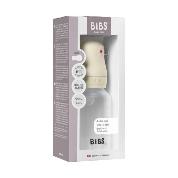 Bibs Fles - Slow Flow - 150 ml - Silicone - Ivory – foto 2