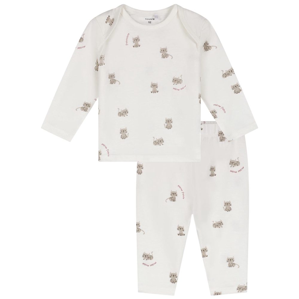 Prénatal baby pyjama cats - Ivoor Wit
