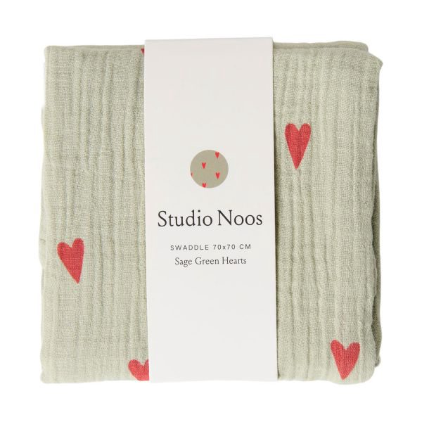 Studio Noos Swaddle - Sage Green Hearts - 70x70 cm