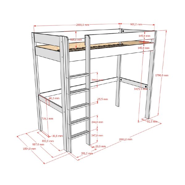 Vipack Mezzanine Bed - Primo - 90 x 200 cm - Wit – foto 2